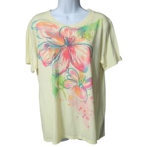 Cabela's Artisan Wearable Art Butter Yellow Floral Sequin T-Shirt